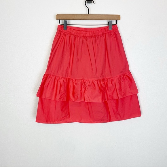 J. Crew Ruffled Knee Length Tiered Ruffle Coral Skirt - Picture 3 of 7